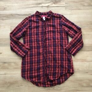 Betsey Johnson Red and Black Plaid Button Down Top